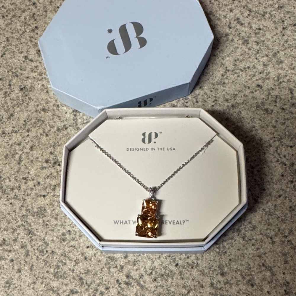JB Silver Necklace with Amber Pendant